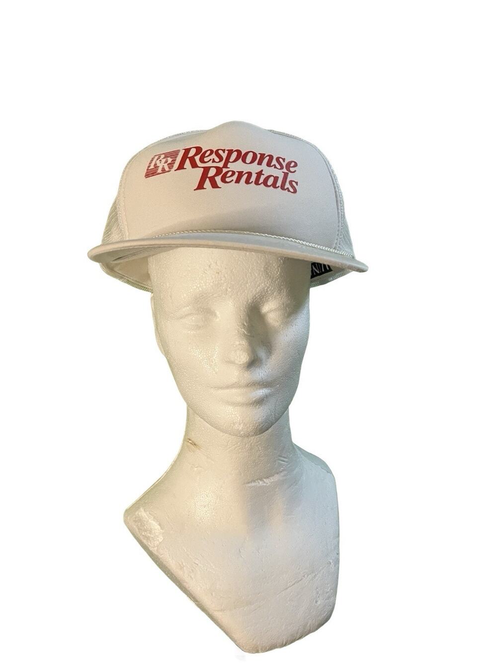 Response Rentals Trucker Hat White Red Logo Mesh Snapback Cap Luna Basics